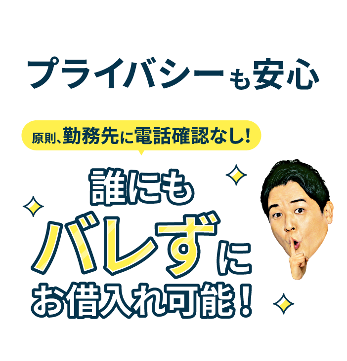 プライバシーも安心 原則、勤務先に電話確認なし！誰にもバレずにお借入れ可能！