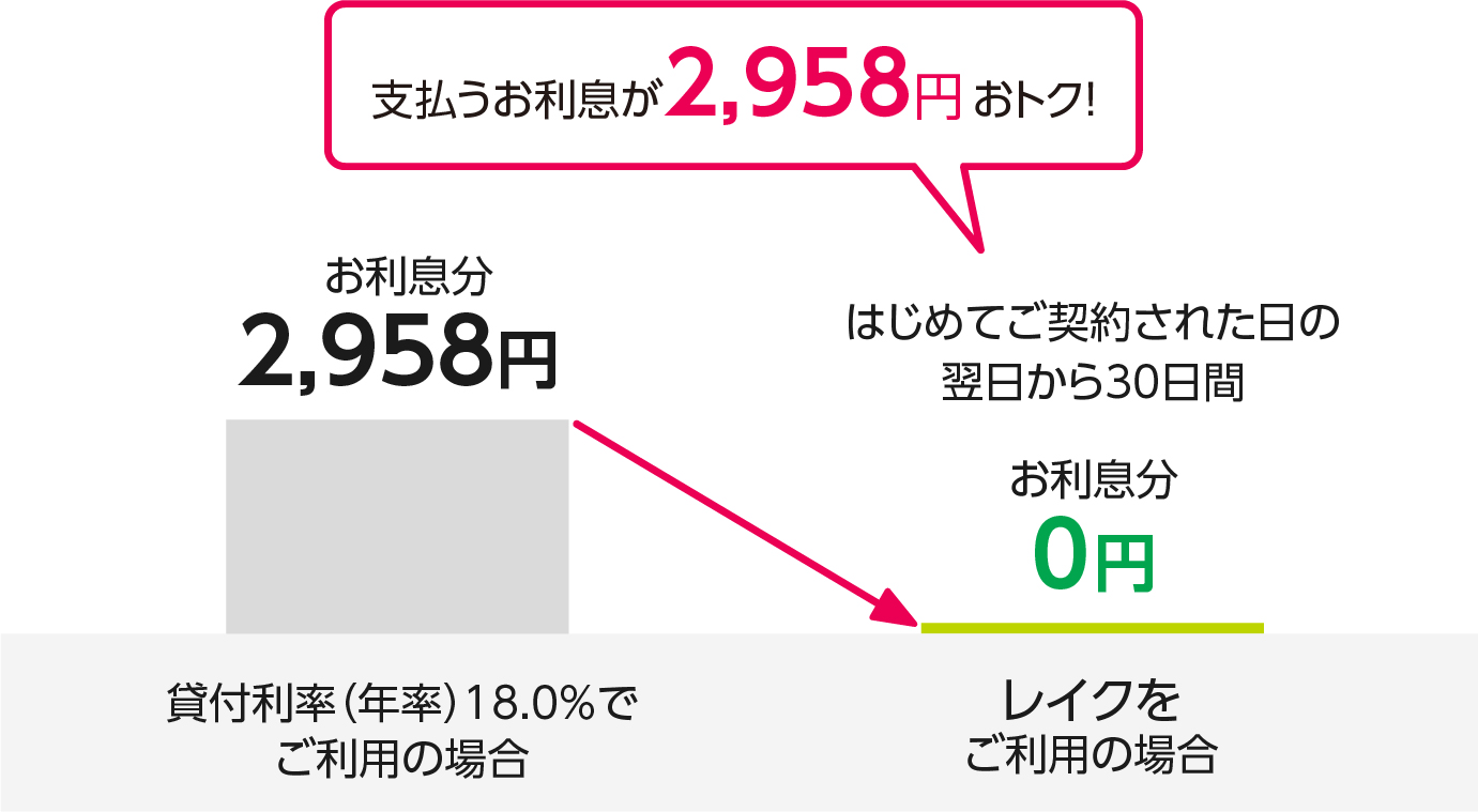 例）20万円をご契約日当日から30日間ご利用された場合