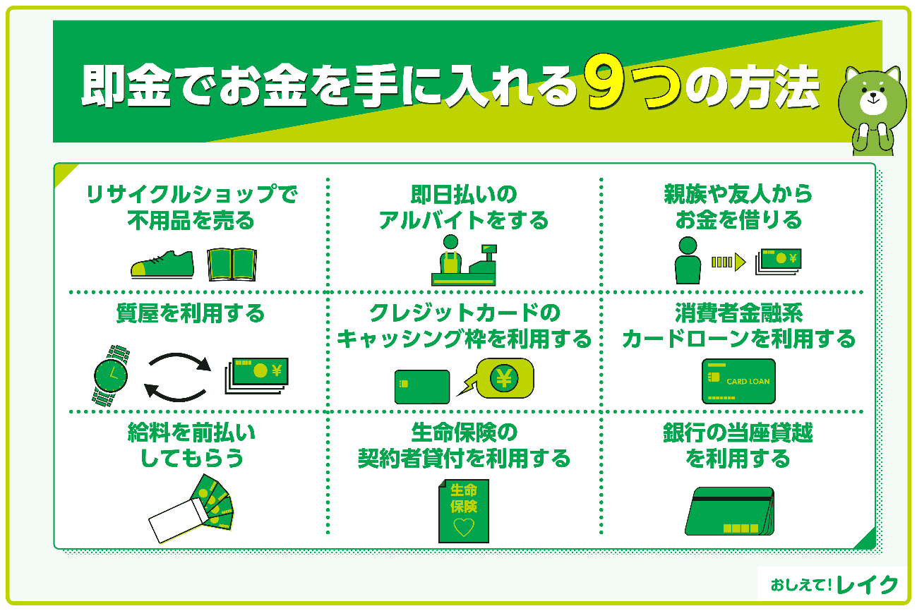 即金でお金を手に入れる9つの方法