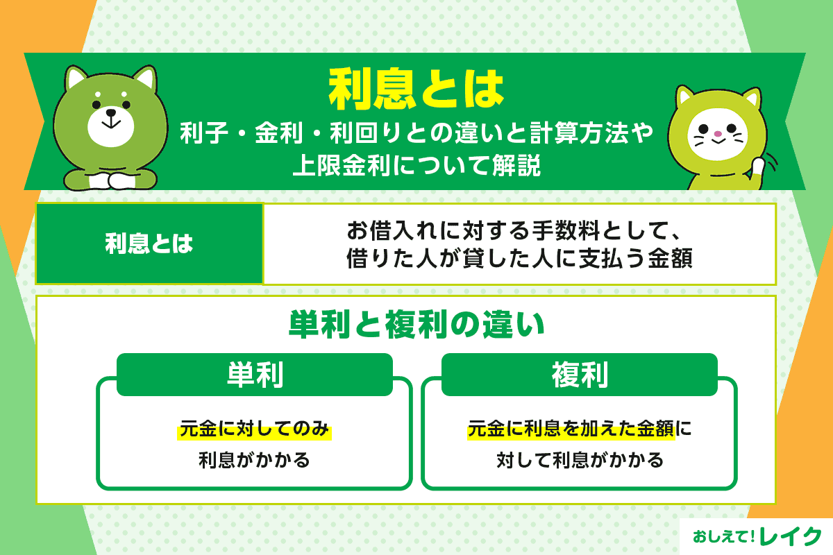利息とは｜利子・金利・利回りとの違いと計算方法や上限金利について解説
