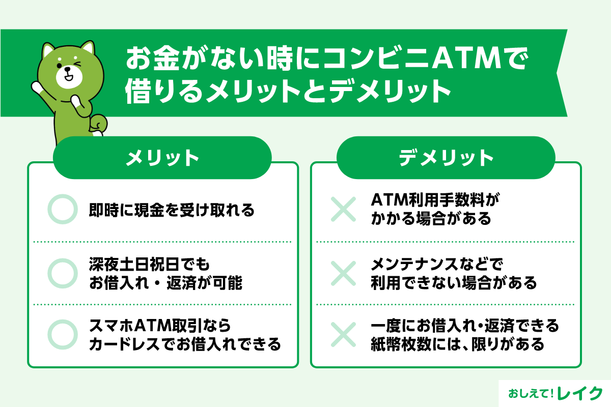 お金がない時にコンビニATMで借りるメリットとデメリット