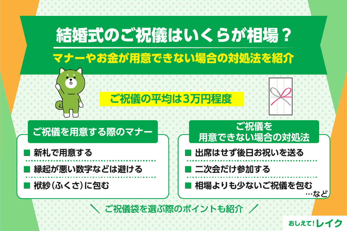 結婚式のご祝儀はいくらが相場？マナーやお金が用意できない場合の対処法を紹介