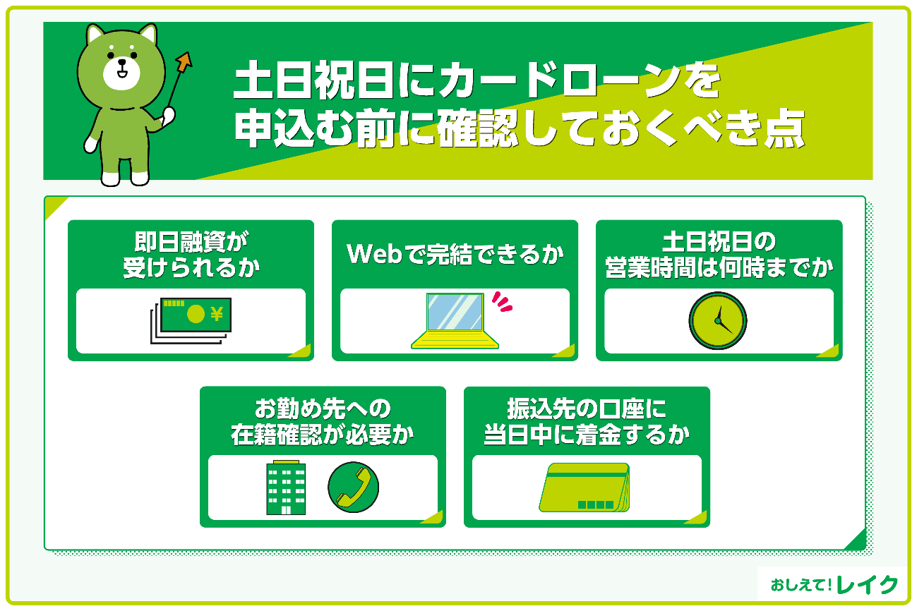 土日祝日にカードローンを申込む前に確認しておくべき点