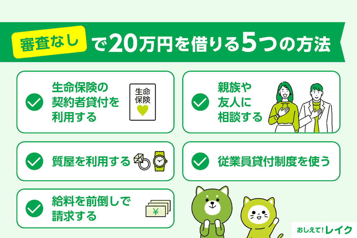 審査なしで20万円を借りる5つの方法