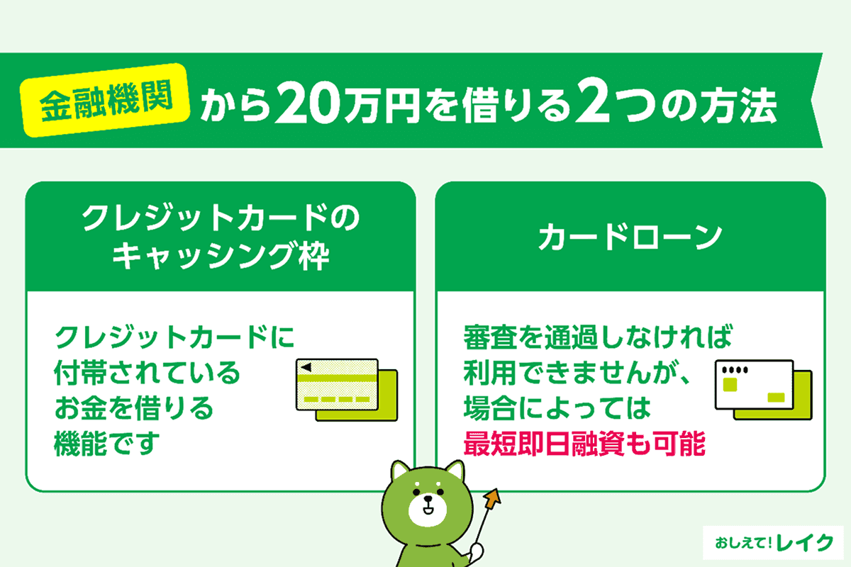 金融機関から20万円を借りる2つの方法