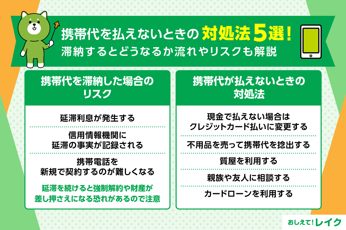 携帯代を払えないときの対処法5選!滞納するとどうなるか流れやリスクも解説