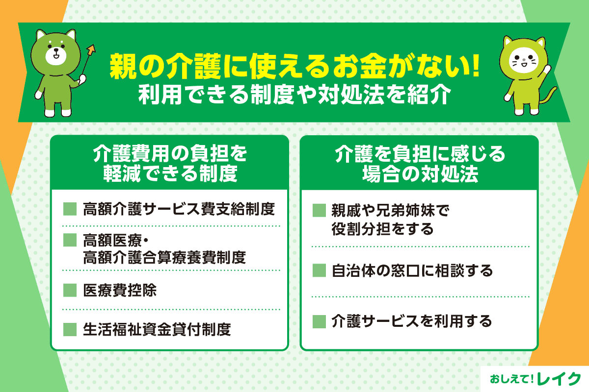 親の介護に使えるお金がないときはどうする？費用の平均額や利用できる制度を紹介