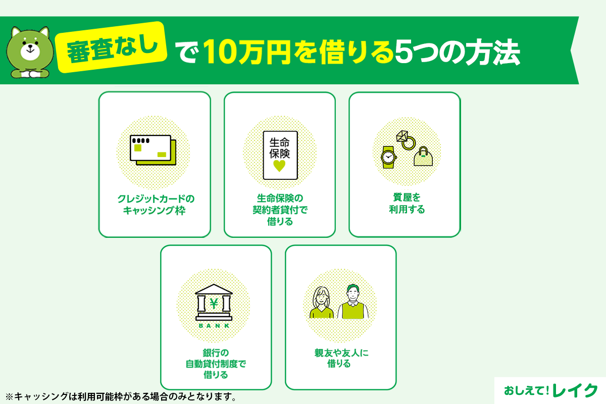 審査なしで10万円を借りる5つの方法