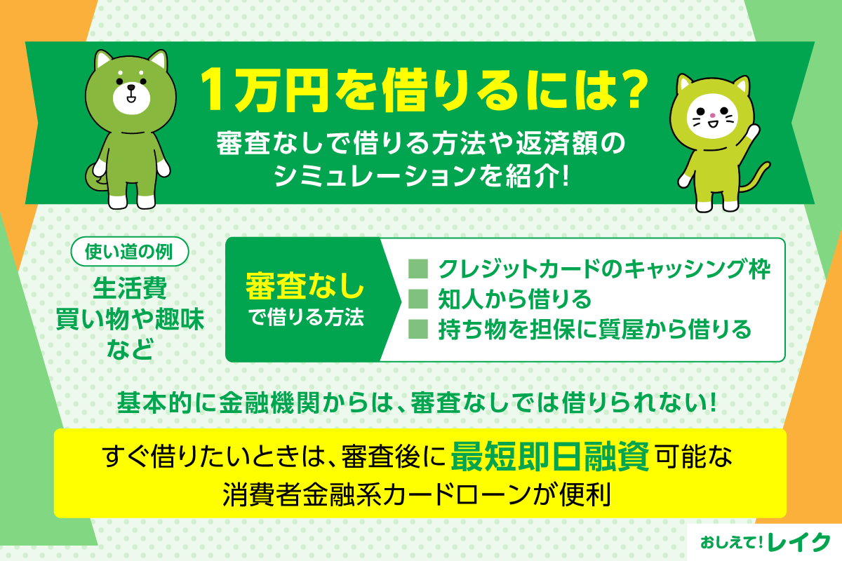 1万円を借りるには？審査なしで借りる方法や返済額の